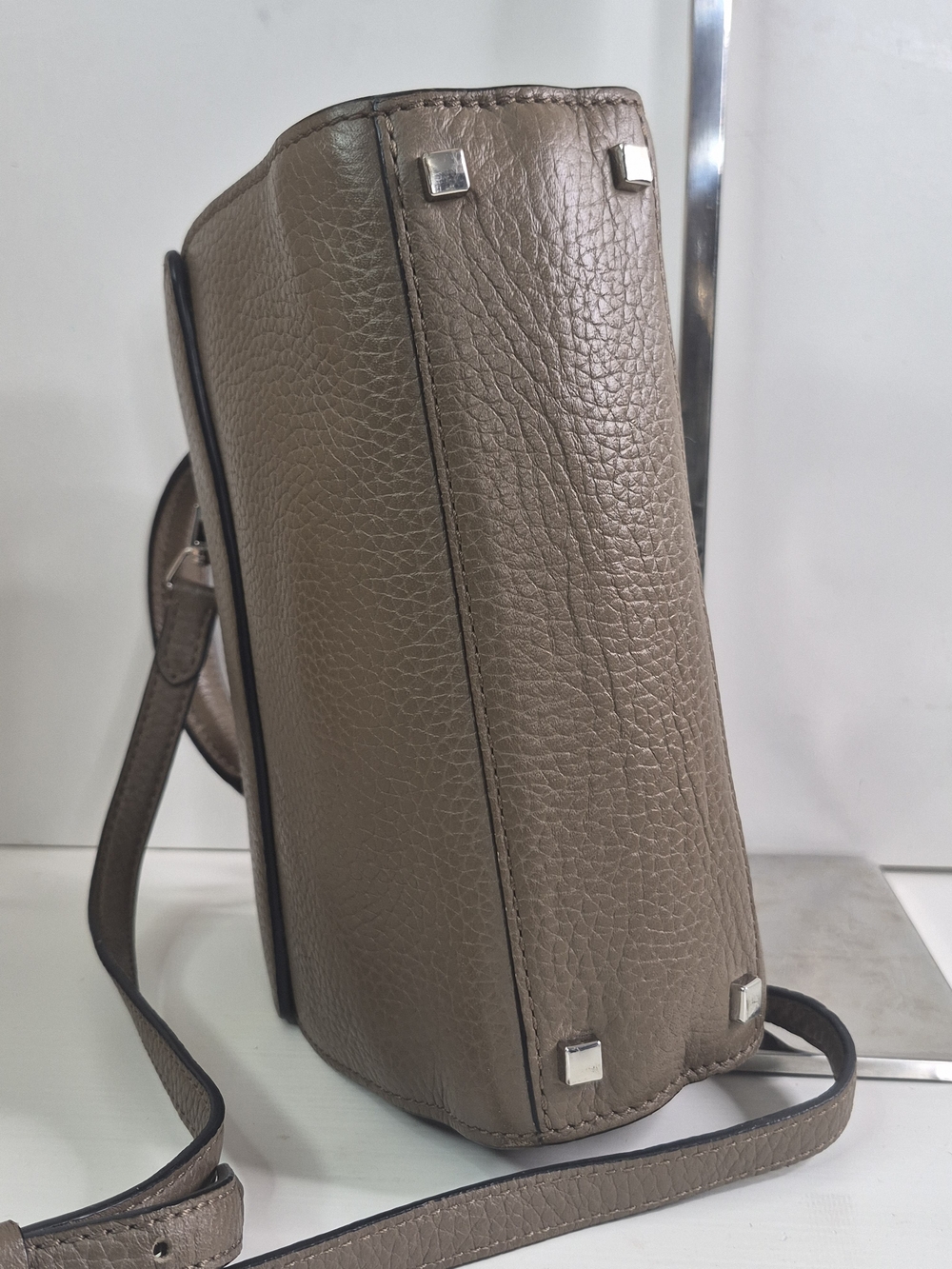 Moyna Taupe Structured Leather Top-Handle Bag with Removable Strap - Picture 10 of 16
